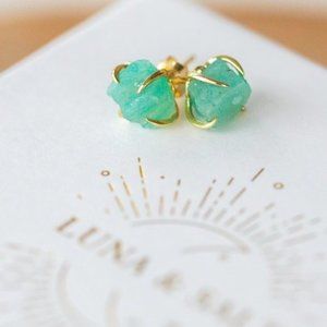 Amazonite Stud Earrings Raw Gemstone Studs Dainty Silver Everyday Earrings